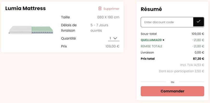 capture ecran panier matelas lumia