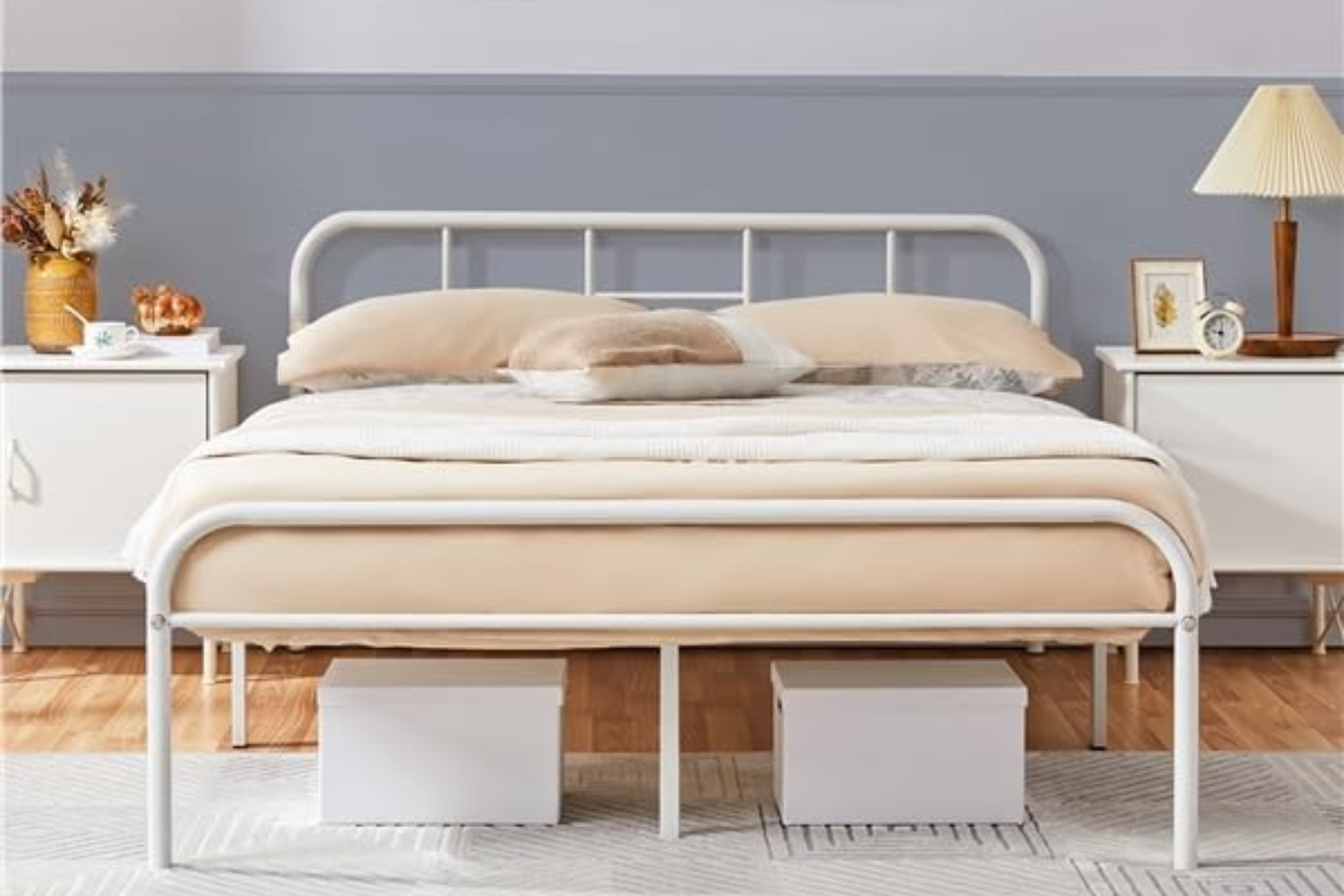 Lit blanc métal Yaheetech 140 x 190 cm arrondi