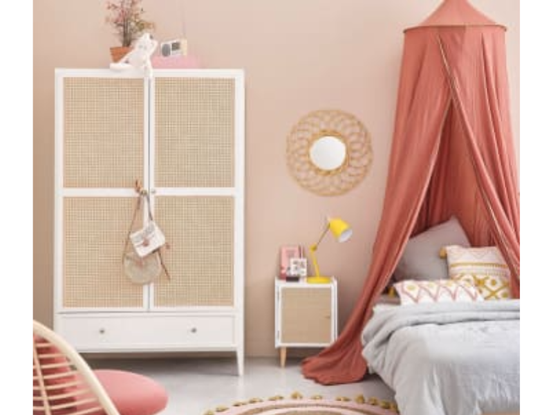 Ciel de lit terracotta à liseré doré